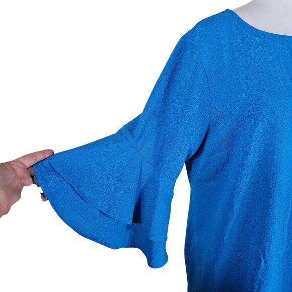 Soft Surroundings Blue Ruffle Sleeve Shift Dress Sz L Lightweight Crepe Boho - Picture 4 of 10